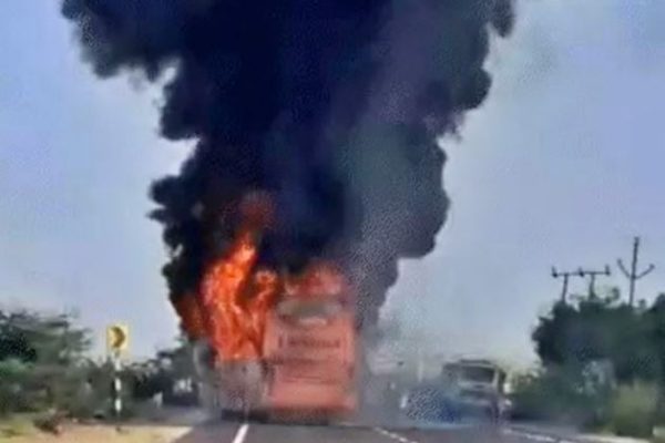 Rajasthan : 10 to 12 people feared burnt alive after a moving bus caught fire.