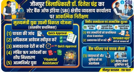 जौनपुर: DM डॉ. दिनेश चंद्र का SBI क्षेत्रीय कार्यालय पर छापा, ‘युवा उद्यमी योजना’ के लोन जल्द पास करने के सख्त निर्देश | The Politics Again