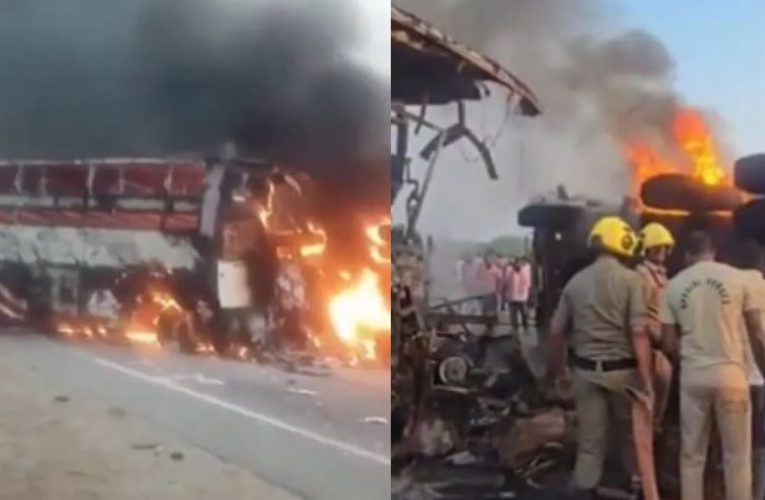 आंध्र प्रदेश बस हादसा: ट्रक से टक्कर के बाद बस में लगी आग, 14 जिंदा जले