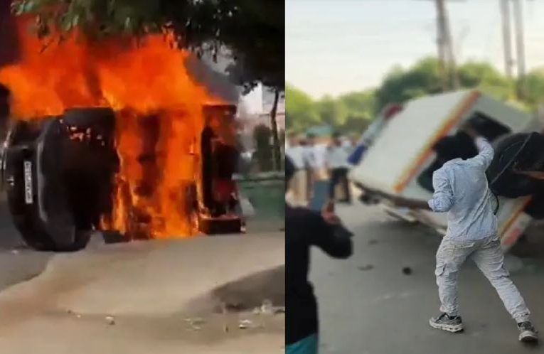 नोएडा में वेतन वृद्धि को लेकर कर्मचारियों का हिंसक प्रदर्शन, पुलिस वाहन समेत कई गाड़ियां फूंकीं