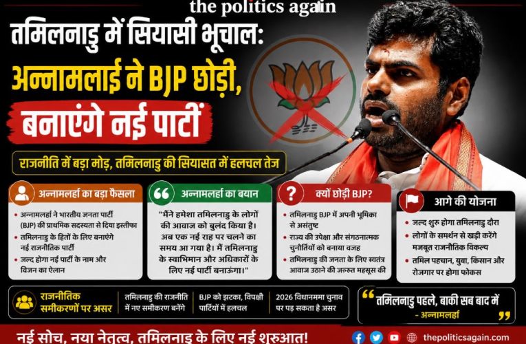 तमिलनाडु में सियासी भूचाल: अन्नामलाई ने BJP छोड़ी, बनाएंगे नई पार्टी