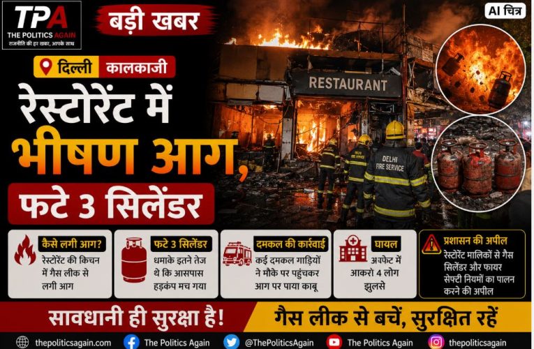 दिल्ली: कालकाजी के रेस्टोरेंट में भीषण आग, फटे 3 सिलेंडर