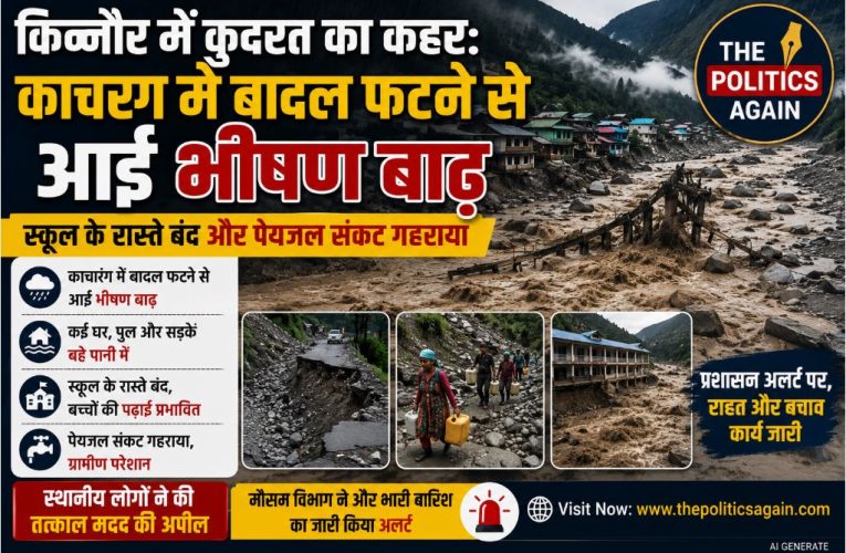 हिमाचल : किन्नौर में बादल फटने से तबाही, लाखों का नुकसान