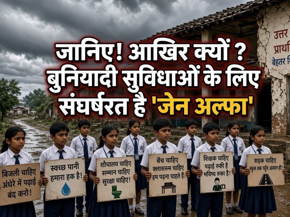 Generation Alpha school students protesting for basic infrastructure and better facilities across India