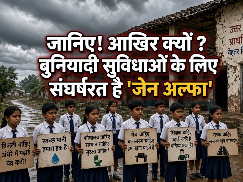 Generation Alpha school students protesting for basic infrastructure and better facilities across India