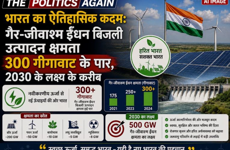 India achieves a historic milestone of 300 GW non-fossil fuel electricity generation capacity.