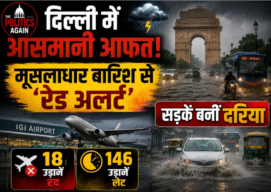 Severe waterlogging and massive traffic jam in Delhi after heavy rains prompted IMD Red Alert