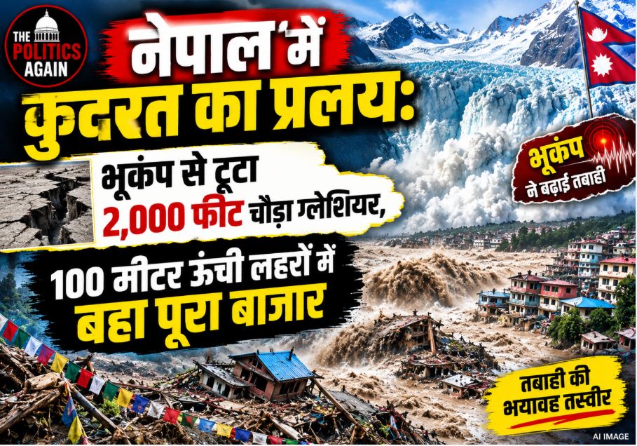 Massive flash floods in Nepal triggered by a 2000-feet wide glacier burst sweeping away markets and infrastructure