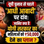 UP CM Yogi Adityanath and SP Chief Akhilesh Yadav showcasing their respective financial aid promises for women voters