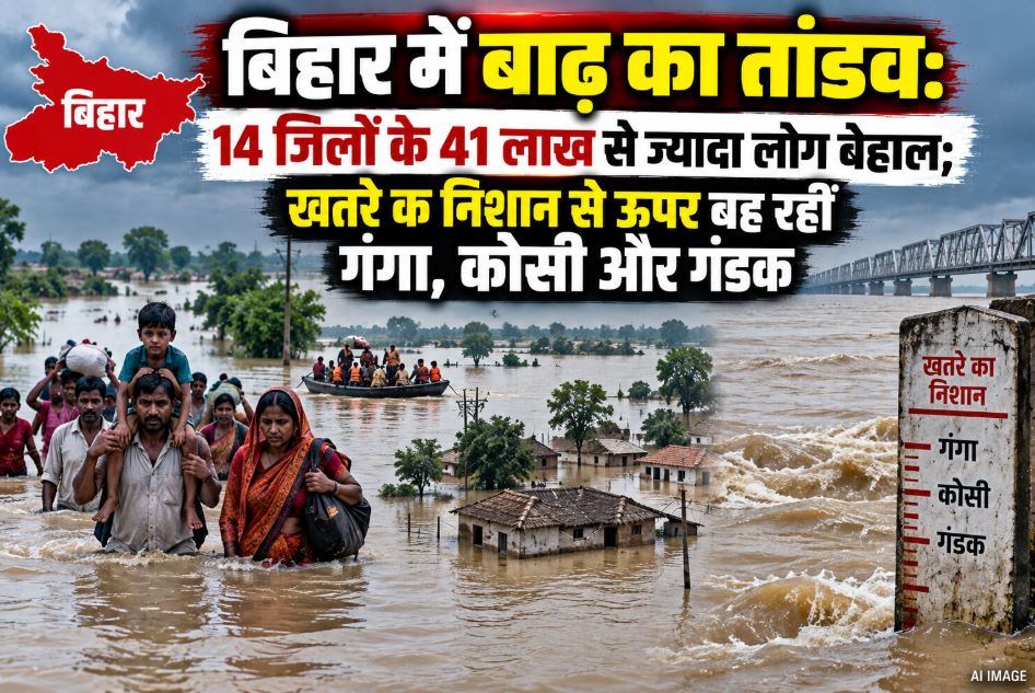 SDRF and NDRF rescue teams evacuating flood-affected people in boats in Bihar