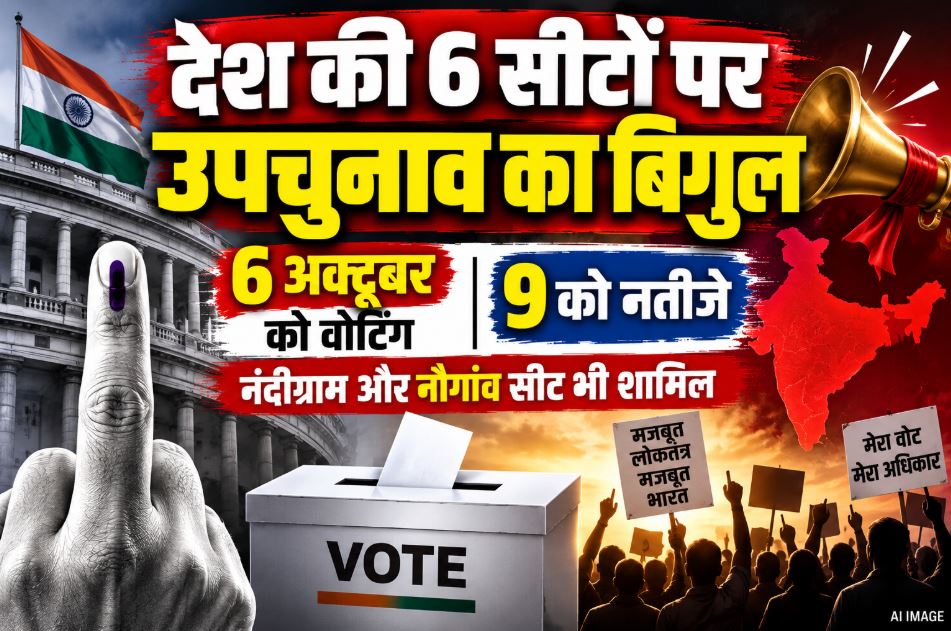 Election Commission of India graphic displaying the by-poll schedule for 6 seats across four states and union territories