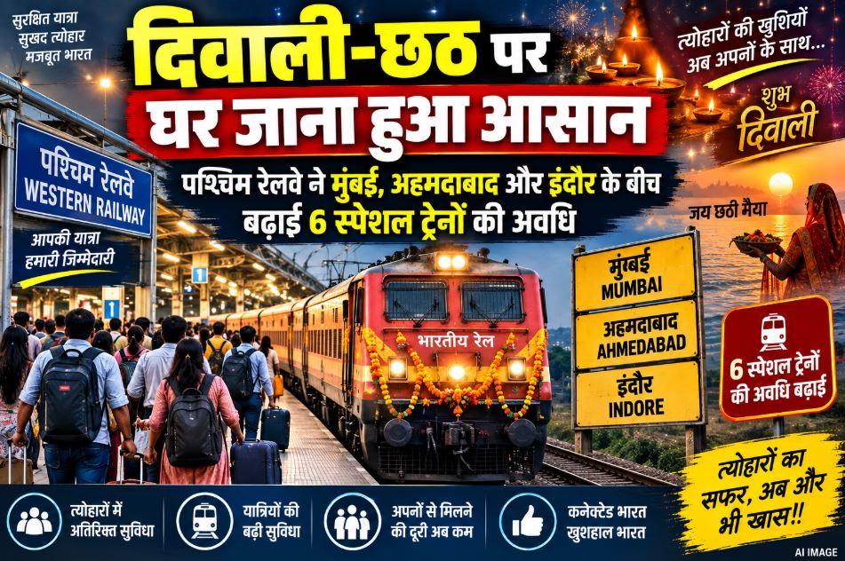 Western Railway special passenger train running on tracks to facilitate travel during Diwali and Chhath festivals