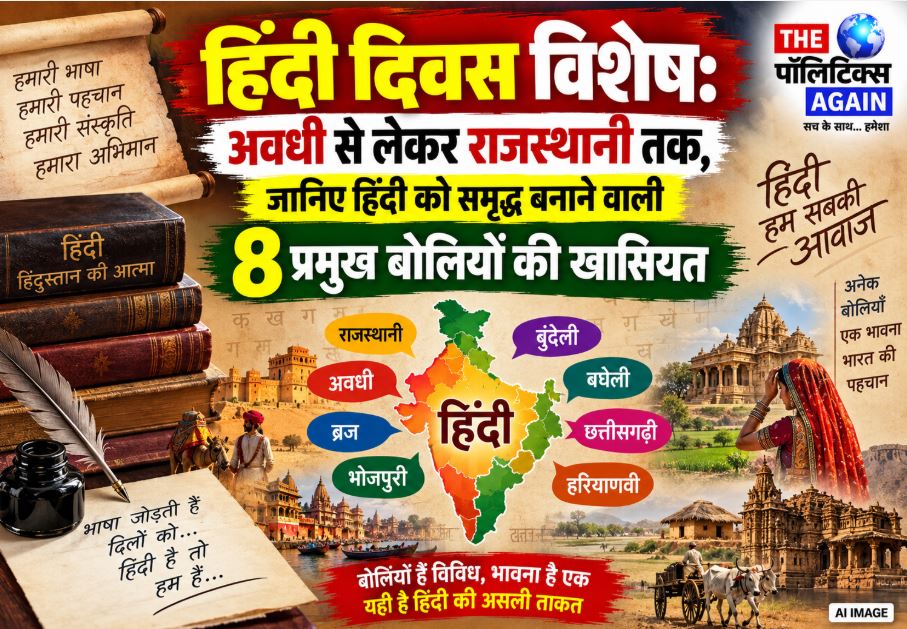 Hindi Diwas special map showing different regional dialects of Hindi language across India