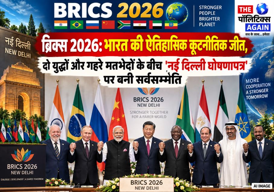 PM Narendra Modi and BRICS leaders adopting the New Delhi Declaration at the 18th BRICS Summit 2026