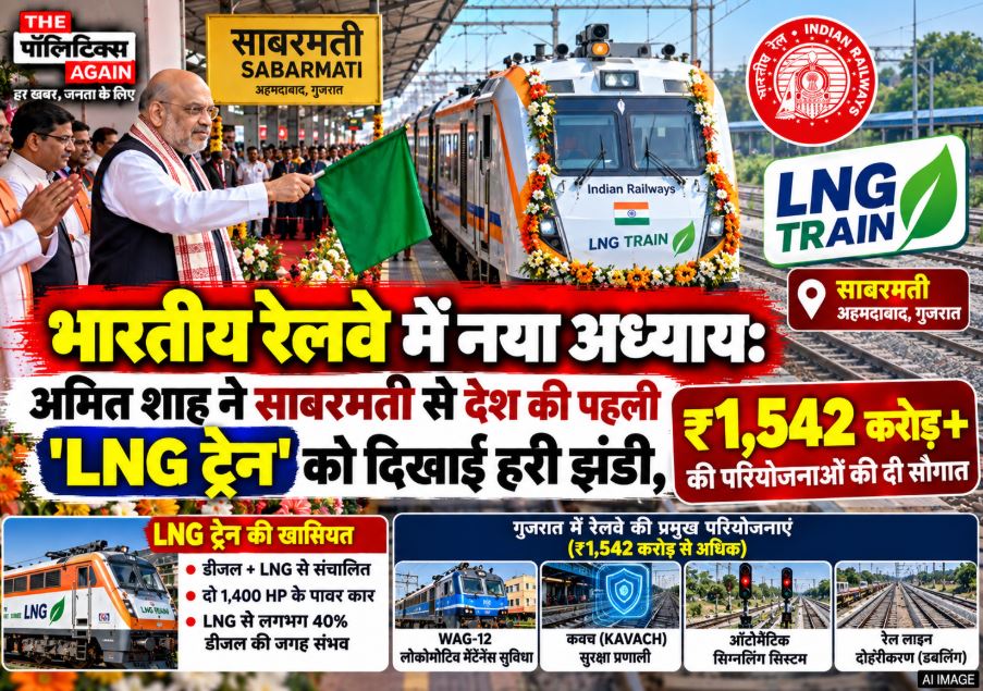 Union Home Minister Amit Shah flagging off India's first LNG-powered train and inaugurating railway projects at Sabarmati Railway Station in Gujarat