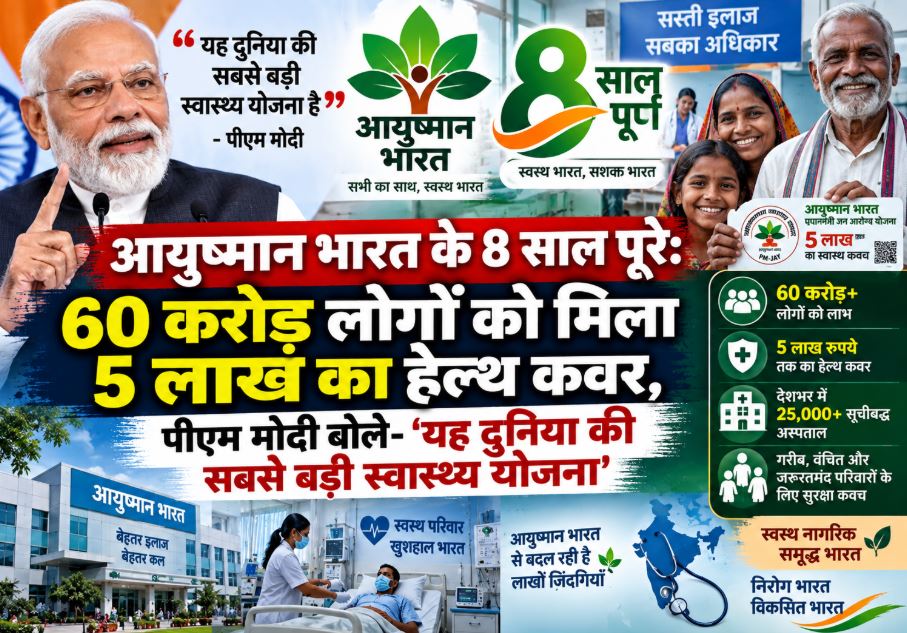 Prime Minister Narendra Modi interacting with Ayushman Bharat beneficiaries on the occasion of its 8th anniversary