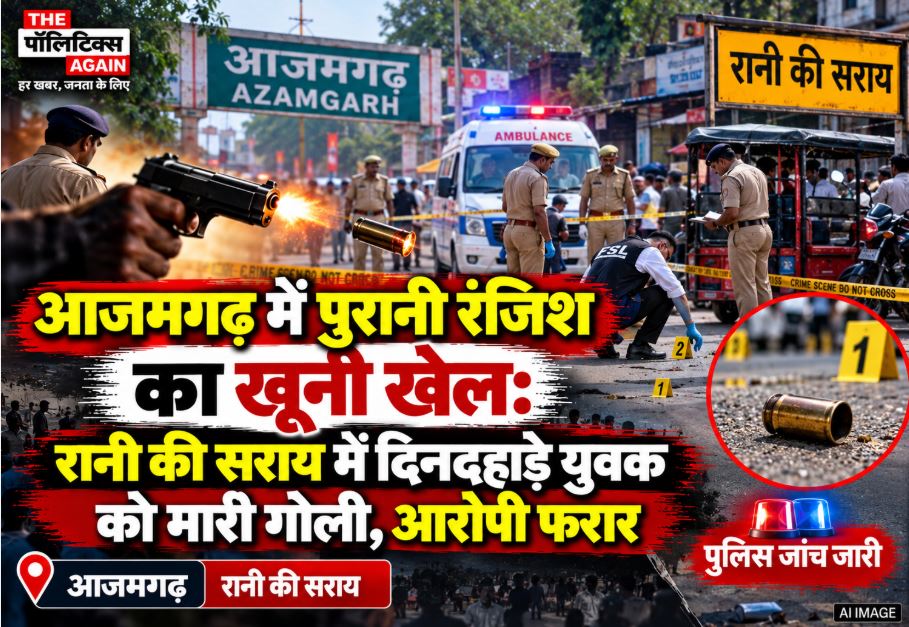 UP Police team arriving at the crime scene in Kotwa village, Azamgarh after a youth was shot over an old rivalry