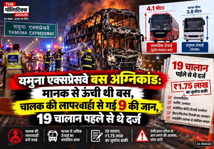 Charred remains of the sleeper bus on the Yamuna Expressway in Greater Noida after the tragic fire incident