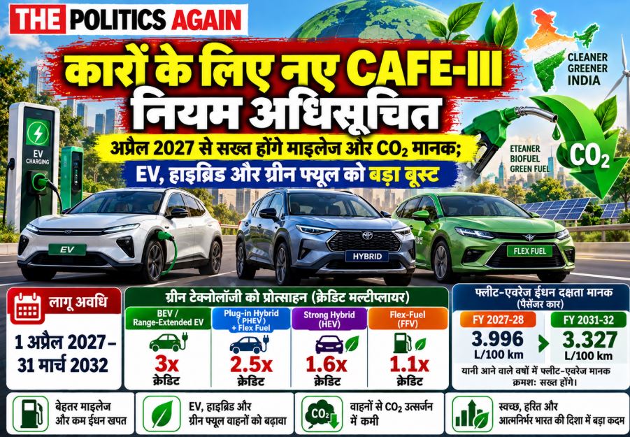 Advanced electric and hybrid cars illustrating the new CAFE norms aimed at improving fuel efficiency and reducing carbon emissions in India