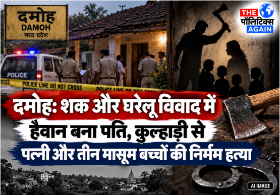 Police and forensic team investigating the crime scene of a quadruple murder in Kabirpur Damoh