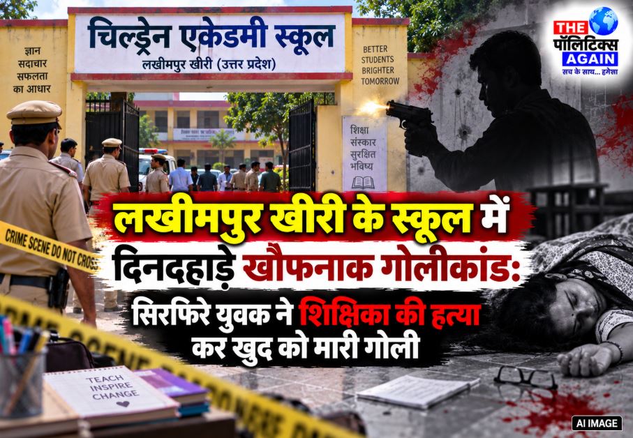 Frightened parents and heavy police deployment outside Children's Academy School in Lakhimpur Kheri after a shooting incident