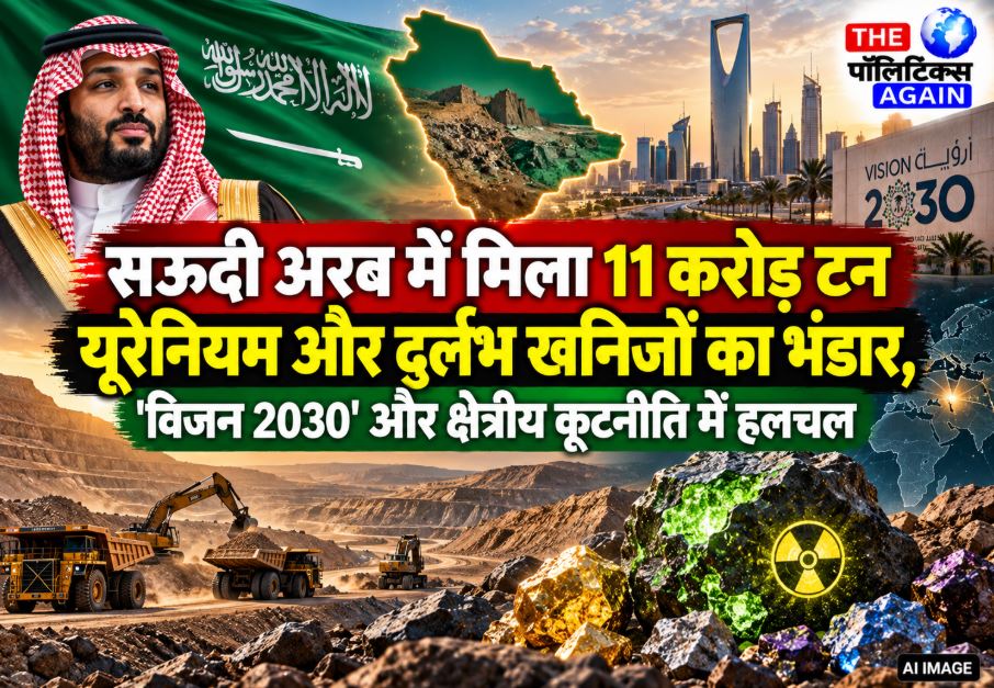 Saudi Crown Prince MBS and maps showing the discovery of 110 million tons of uranium and rare earth minerals in Medina, Saudi Arabia