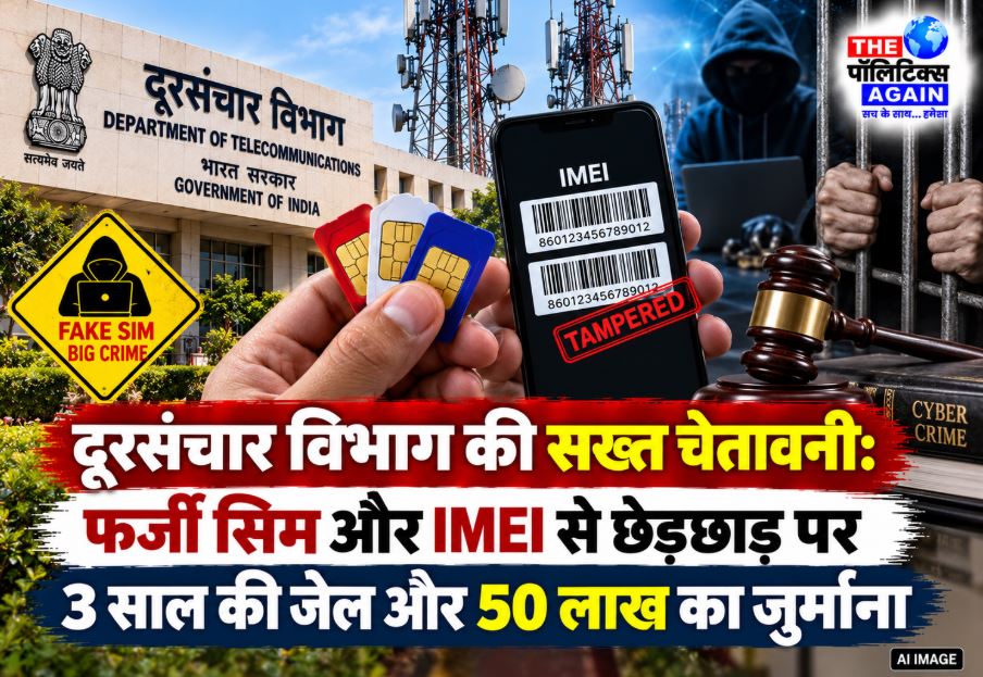 A symbolic image highlighting telecom security, fake SIM card prevention, and the Sanchar Saathi portal by DoT India
