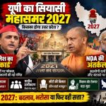 A conceptual graphic representing the political chessboard of Uttar Pradesh ahead of the 2027 assembly elections
