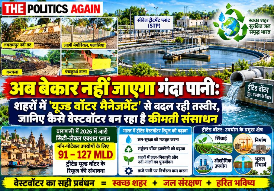 Advanced Sewage Treatment Plant (STP) processing used wastewater to produce clean recycled water for agriculture and industrial use in India