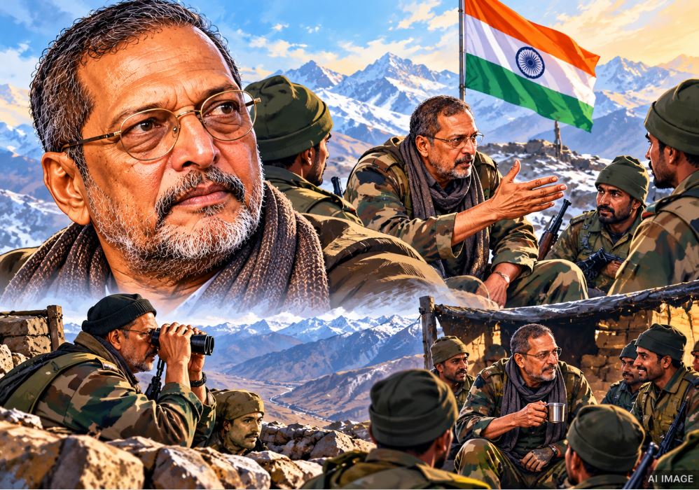 Nana Patekar in Indian army uniform, Kargil war 1999 soldiers LOC, Nana Patekar Prahaar movie look, Indian territorial army officer, Bollywood actor Indian soldier