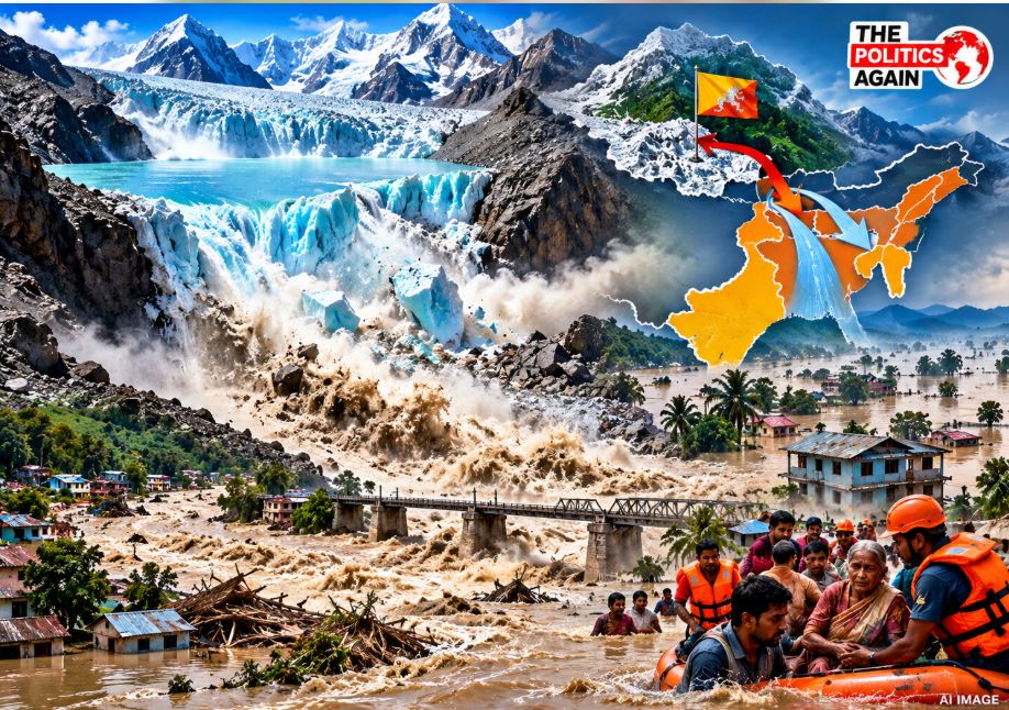 भूटान की शितांफू ग्लेशियर झील फटने (GLOF) के बाद संकोश नदी का बढ़ा जलस्तर, पश्चिम बंगाल और असम में हाई अलर्ट।