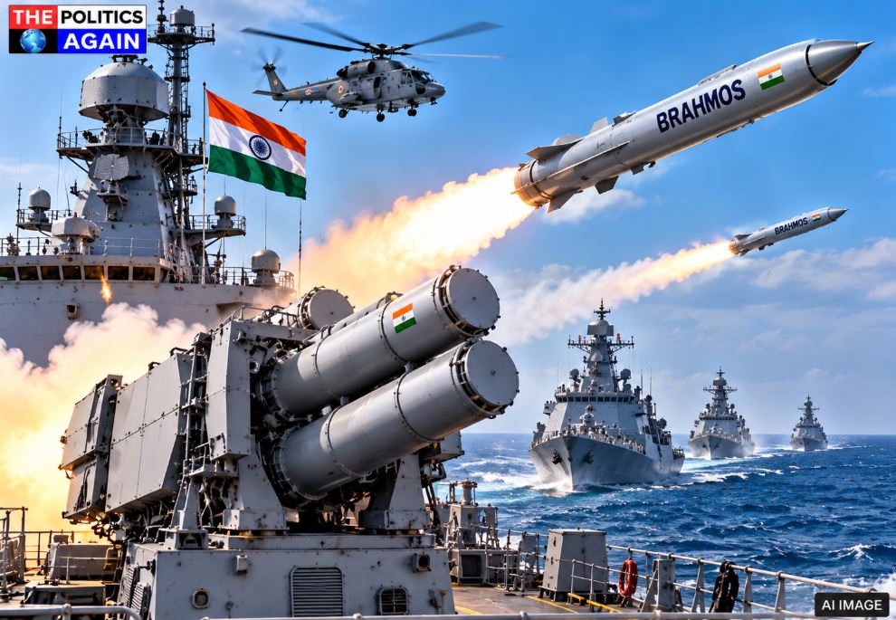BrahMos missile firing from Indian Navy warship, Ministry of defence contract signing India, Indian warship supersonic missile launch, Make in India defence weapons