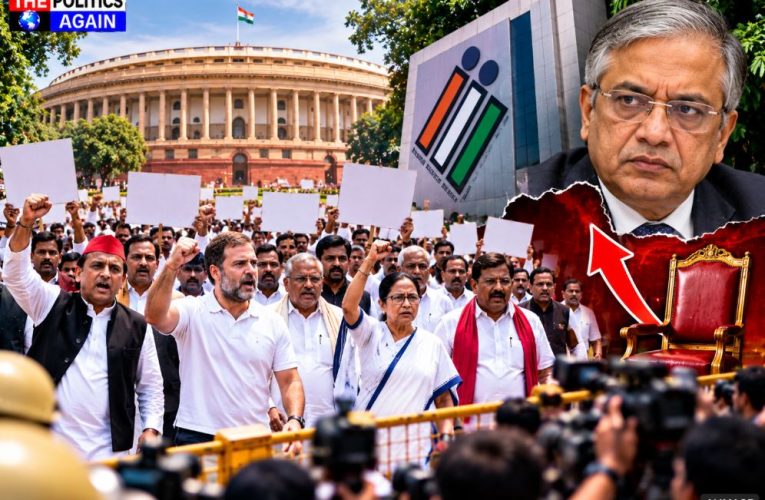 Indian opposition leaders protest Delhi, Parliament of India Makar Dwar, Election Commission of India building, Delhi Police barricading Vijay Chowk, Indian politicians marching