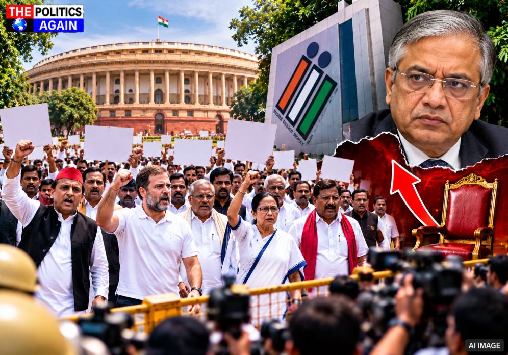 Indian opposition leaders protest Delhi, Parliament of India Makar Dwar, Election Commission of India building, Delhi Police barricading Vijay Chowk, Indian politicians marching