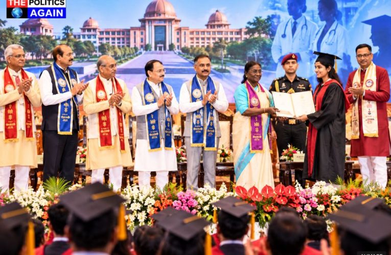 President Droupadi Murmu addressing convocation, AIIMS hospital building India, Indian medical students graduating, healthcare facilities Himachal Pradesh, Ayushman Bharat scheme