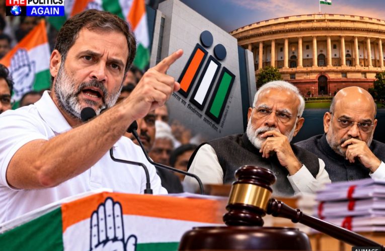 Rahul Gandhi addressing media protest Delhi, Indian opposition march barricades, Delhi police stopping politicians, Rahul Gandhi speaking to mic crowd, India Bloc unity protest