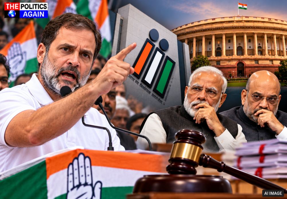 Rahul Gandhi addressing media protest Delhi, Indian opposition march barricades, Delhi police stopping politicians, Rahul Gandhi speaking to mic crowd, India Bloc unity protest