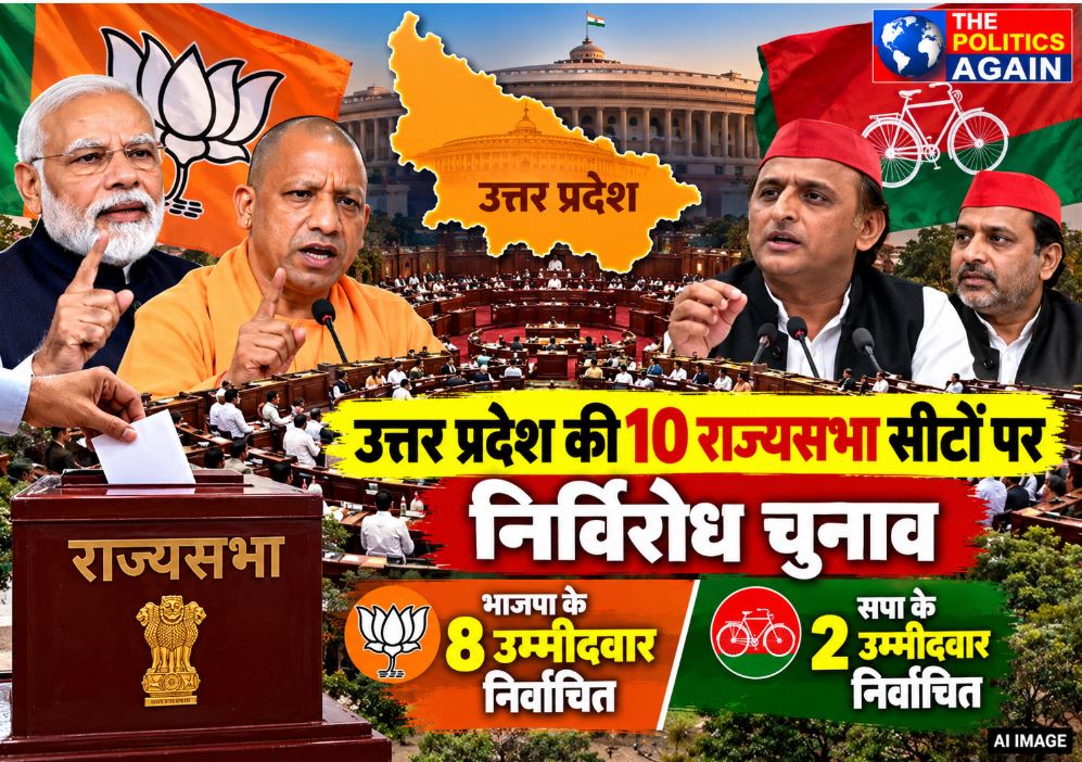BJP's eight and Samajwadi Party's two candidates elected unopposed to ten Rajya Sabha seats in Uttar Pradesh in 2026.