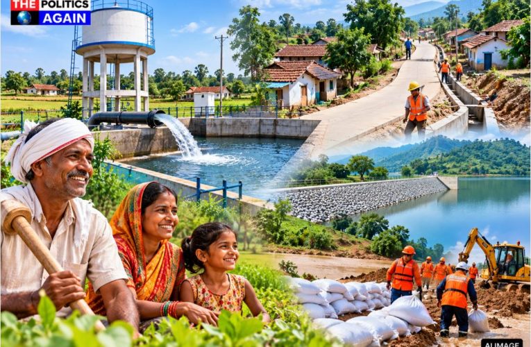 Indian rural development scheme, water conservation village India, check dam construction rural, Indian farmers agriculture scheme, Gram Sabha meeting India