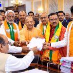 CM Yogi Adityanath BJP candidates nomination, UP Vidhan Sabha Lucknow inside, Indian politicians filing nomination, BJP leaders UP election, Akhilesh Yadav Samajwadi Party