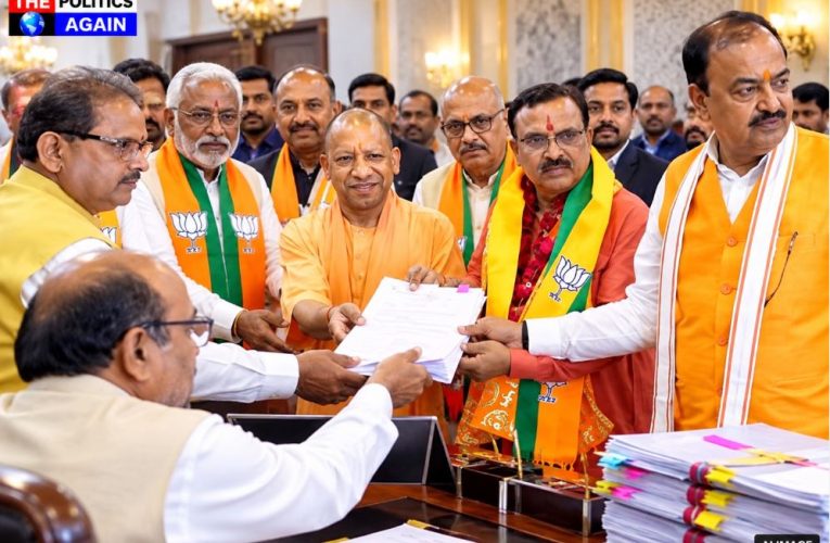 CM Yogi Adityanath BJP candidates nomination, UP Vidhan Sabha Lucknow inside, Indian politicians filing nomination, BJP leaders UP election, Akhilesh Yadav Samajwadi Party