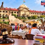 Allahabad High Court building with an overlay of UP Panchayat Election news.