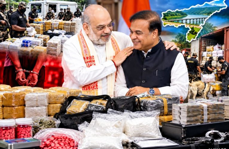 Amit Shah and Himanta Biswa Sarma highlighting Assam Police's massive anti-drug drive.