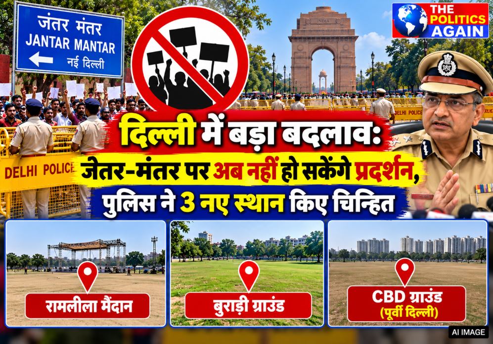 Protestors and police barricading at Jantar Mantar, New Delhi.