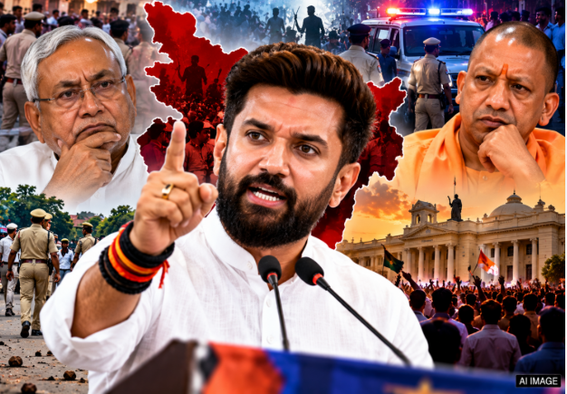 Chirag Paswan press conference, Chirag Paswan Prayagraj youth event, Bihar NDA leaders, Samrat Choudhary Chirag Paswan