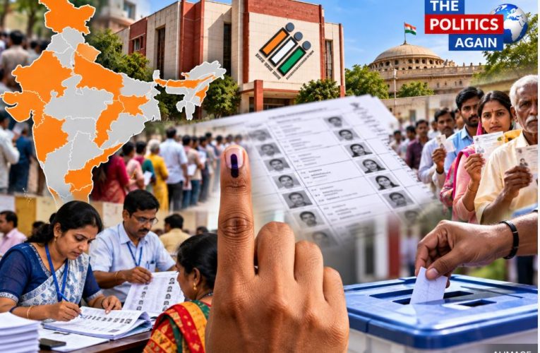 Election Commission of India logo and voter registration awareness illustration.