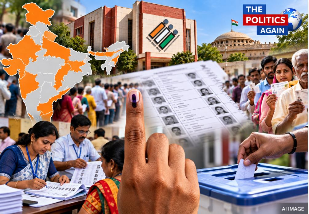 Election Commission of India logo and voter registration awareness illustration.