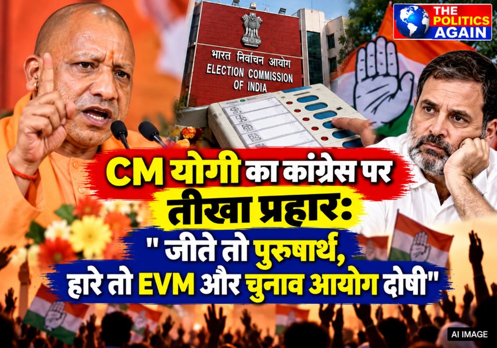 UP Chief Minister Yogi Adityanath addressing the media and criticizing the Congress party.
