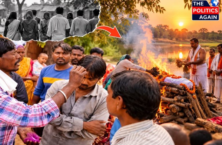 VHP leaders meeting villagers, Hindu rituals funeral India, Ghar Wapsi ceremony Chhattisgarh, Indian village panchayat meeting