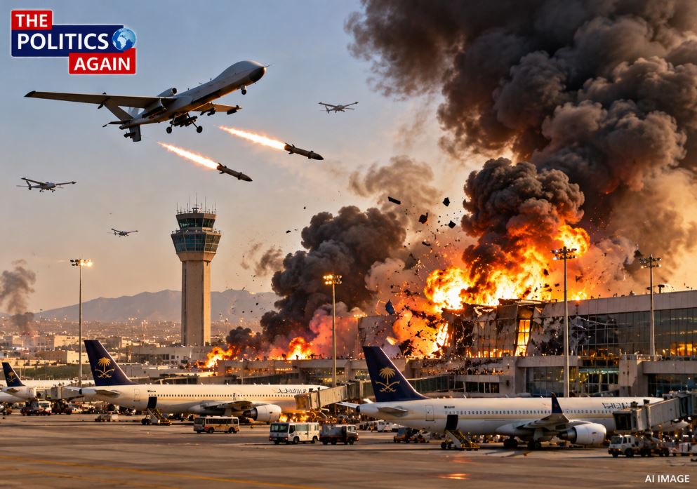 Saudi Arabia airport explosion, Houthi rebel missile launch, Saudi military defending airport, middle east war conflict, drone attack oil facility